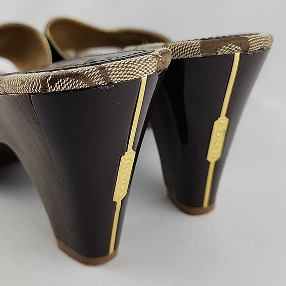 Coach Kathie Slides Dark Brown Leather Signature Log Mid Heel Size 8.5B - Picture 5 of 16